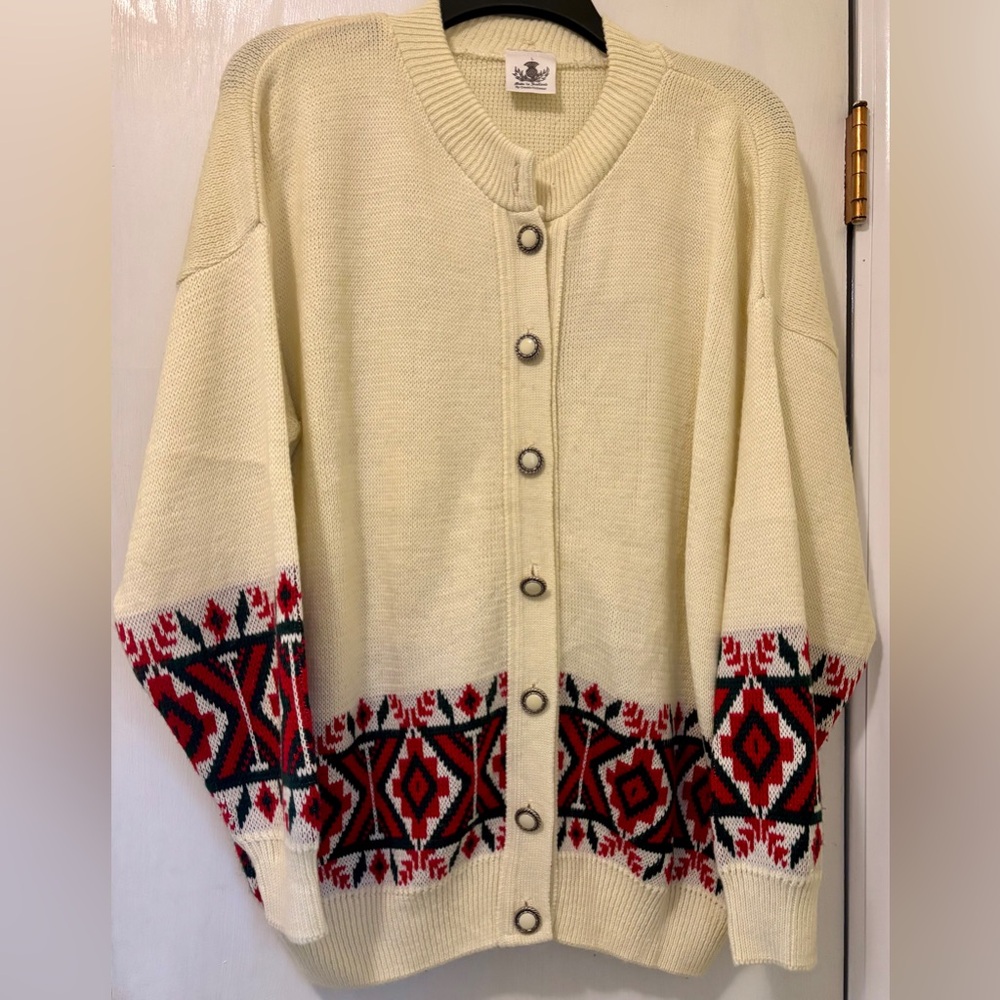 Cresta Knitwear Made in Scotland Cream Christmas cardigan oversized Large